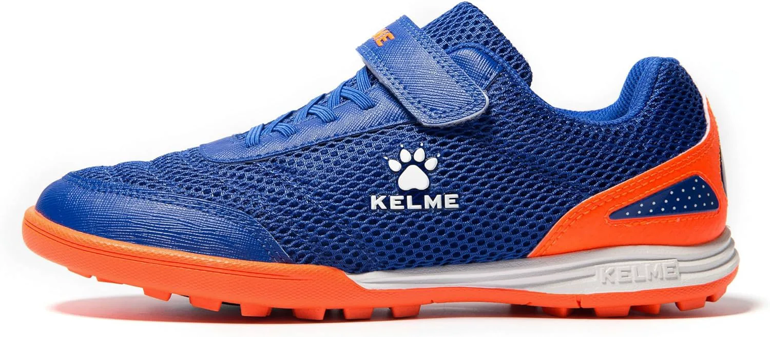 Футбольные бутсы KELME без шнурков для детей и подростков - футзал или футбольная обувь для игры на траве для мальчиков и девочек - футбольные бутсы на липучке для игры в помещении или на улице, синий — фото 4