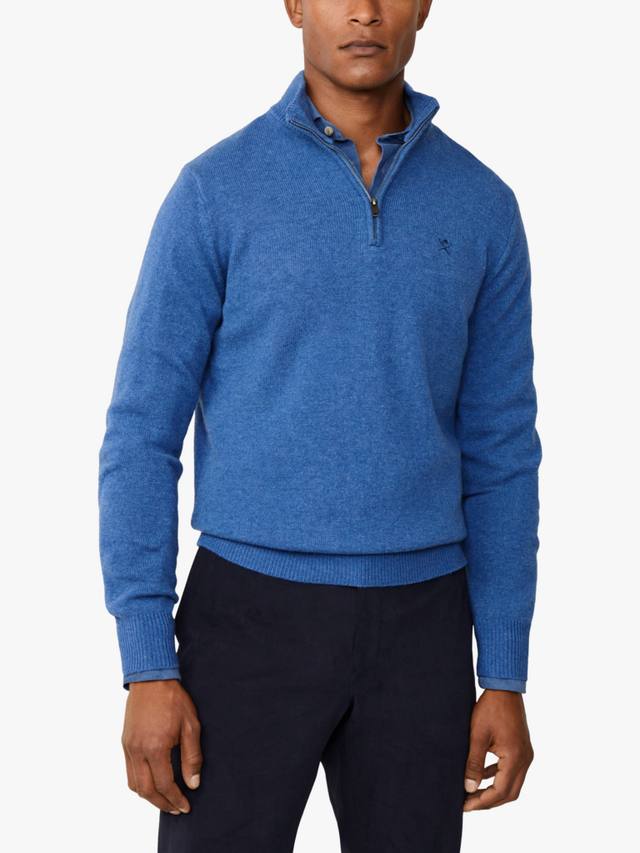 

Пуловер из чистой шерсти с высоким воротником и молнией на четверть Hackett London, Denim Blue