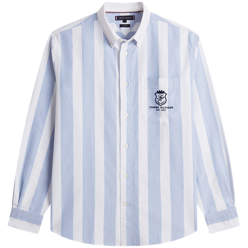 

Tommy Hilfiger Рубашка мужская синяя в белую полоску 0GY Lapel Moderate
