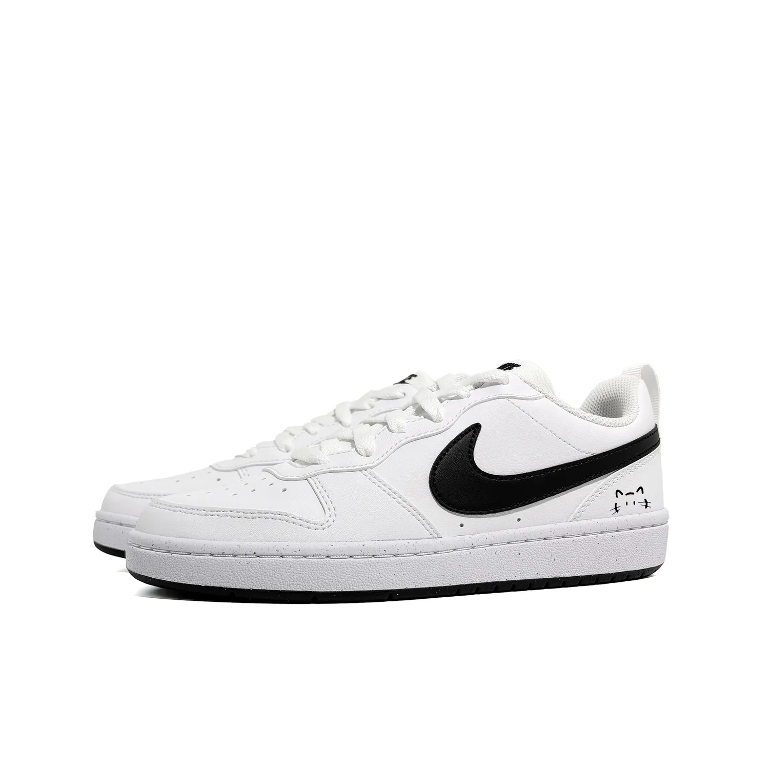 Nike Court Borough Little Black Cat Abrasion Resistant детские скейтборд-кроссовки Black White для подростков — фото 4