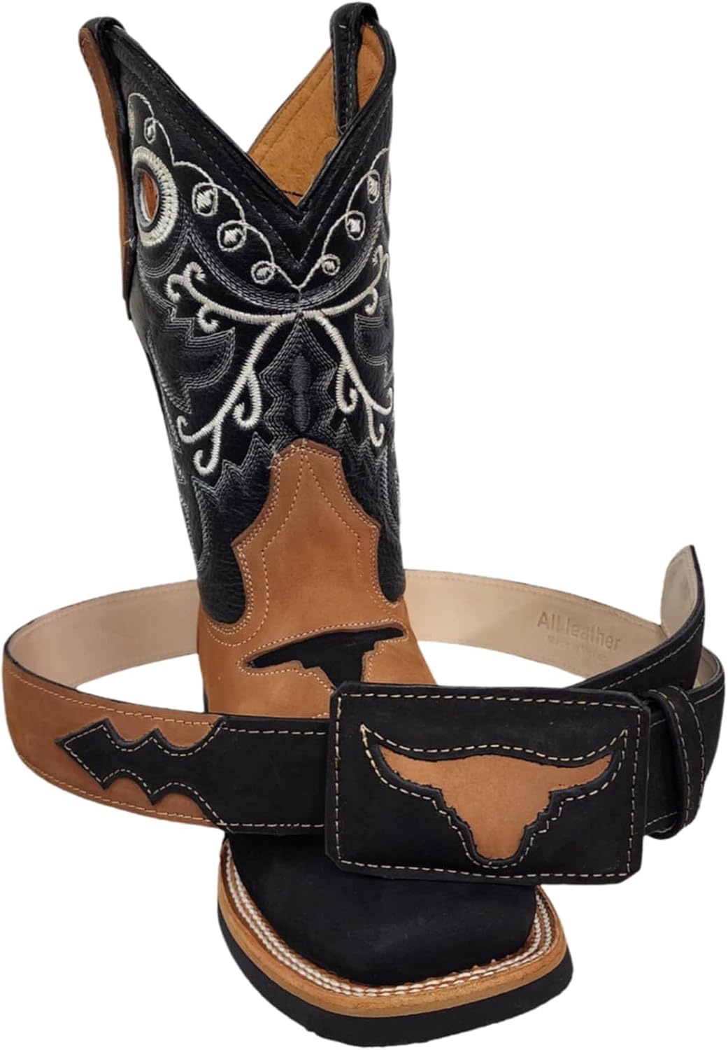 

Мужские западные ковбойские сапоги Dona Michi RODEO BULL с квадратным носком, нубук, ботас ваquera, родео, нубук, кабальеро, с комплектным ремнем, Negro/Miel