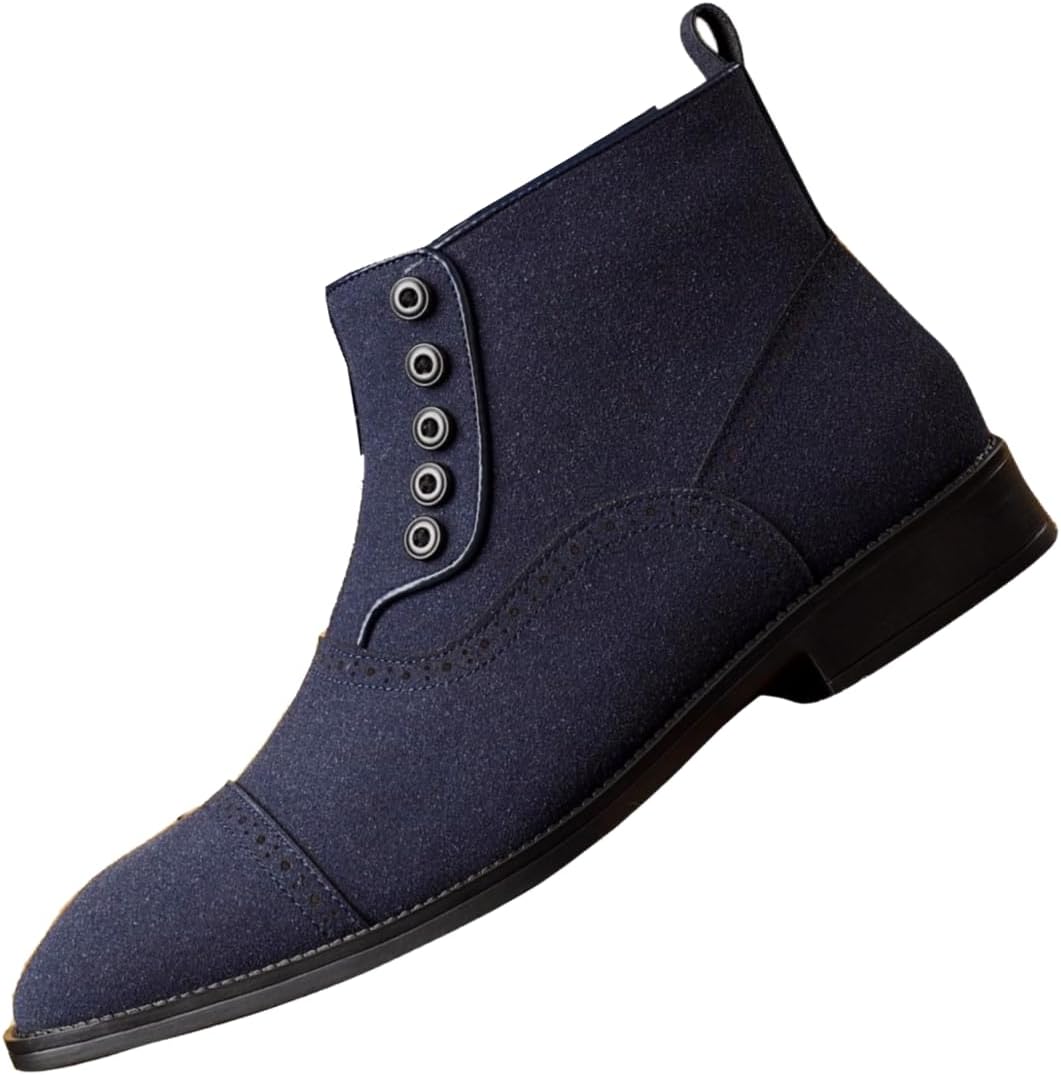 

Мужские замшевые ботинки Santimon на пуговицах, винтажные викторианские броги, повседневные ботинки до щиколотки с боковой молнией, синий
