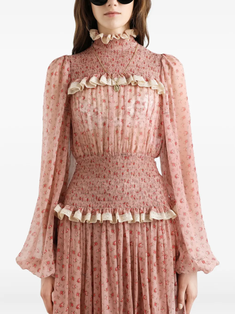 Платье макси с цветочным принтом и оборками DOLCE & GABBANA, розовый — фото 4