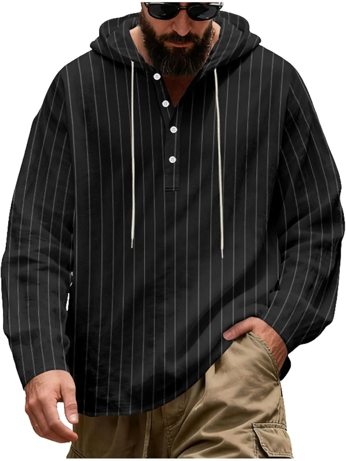 

Мужская хлопковая льняная полосатая толстовка-худи Lmdudan