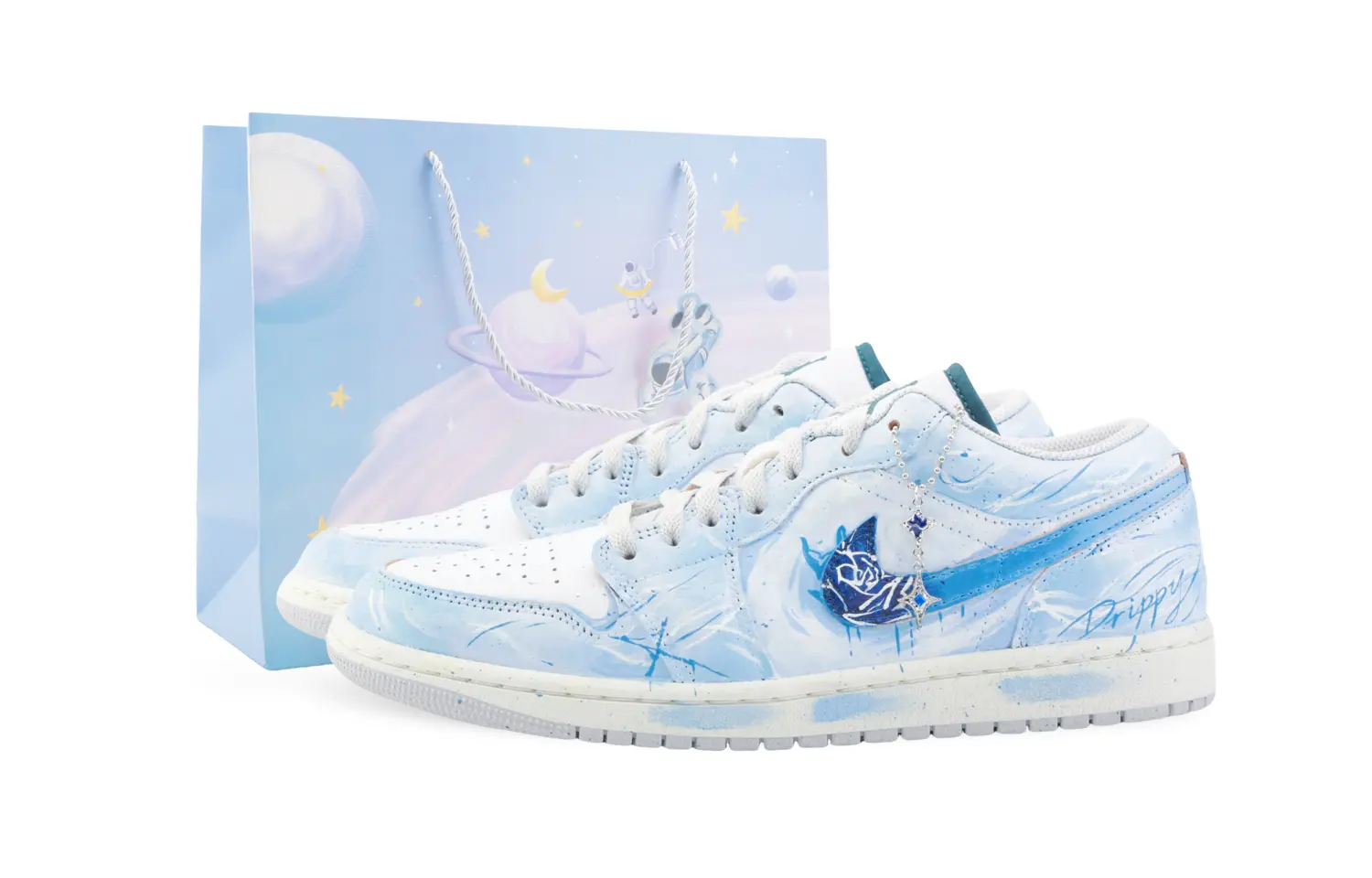 

Jordan Баскетбольные кроссовки Air 1 Drippy Ice Rose с низким верхом, износостойкие, винтажные, мужские, сине-белые