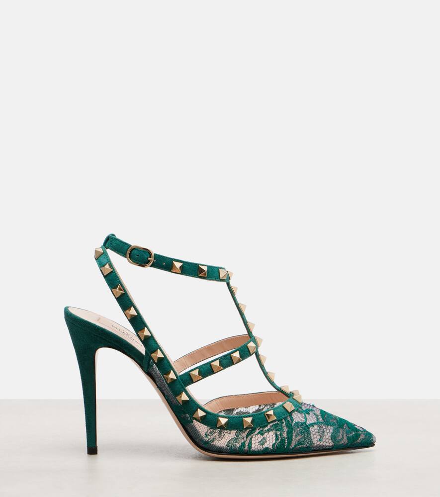 Туфли-лодочки Rockstud 100 из замши со шнуровкой Valentino Garavani, Marine-emerald/Antique Green — фото 4