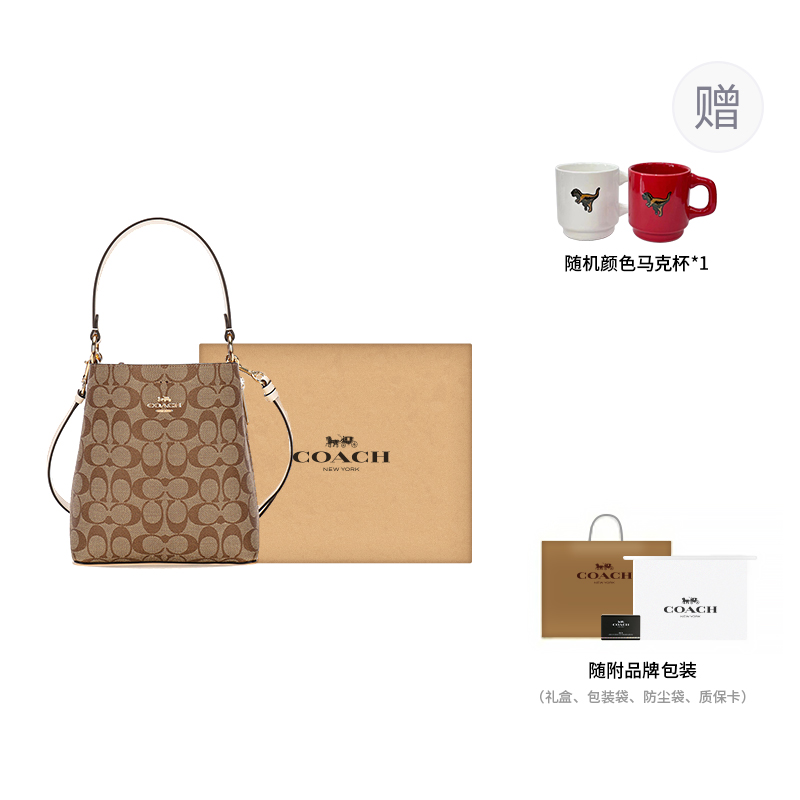 

COACH Городская холщовая сумка с кожаной отделкой через плечо женская коричневая с монограммой