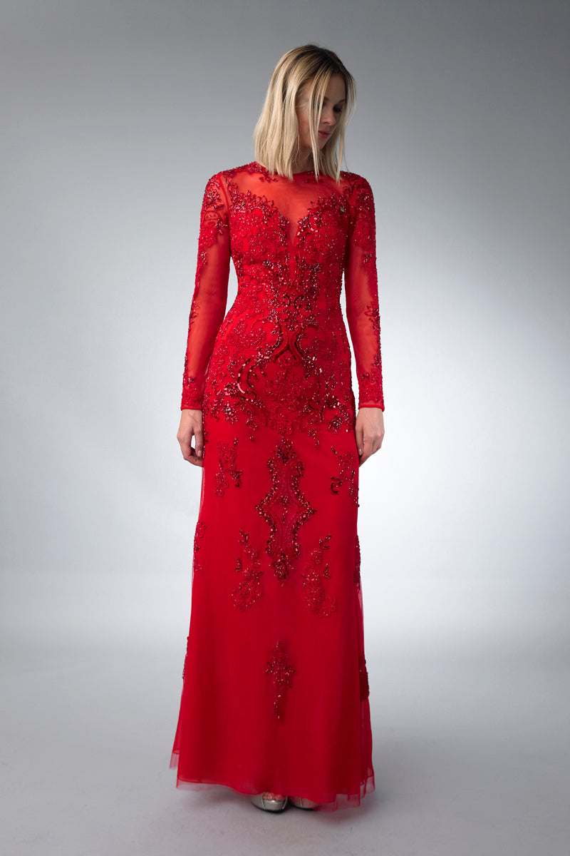 

Платье с длинными рукавами и пайетками Basix Black Label, красный