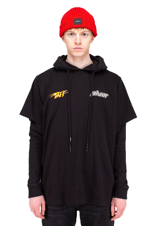 

Хлопковая толстовка с капюшоном и логотипом, с пришитой футболкой Off-White, черный