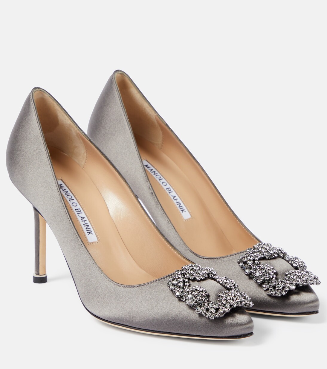 Атласные туфли hangisi 90 с декором Manolo Blahnik, серый