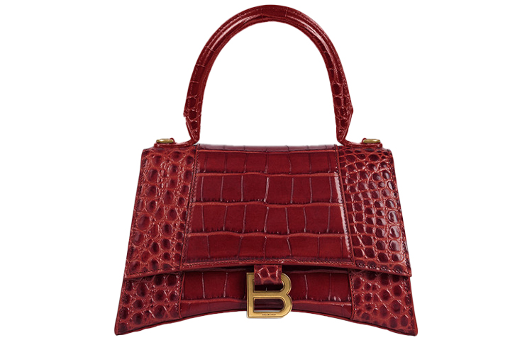 

Balenciaga Часовая сумка с верхней ручкой малая из тисненой кожи крокодила темно-красная