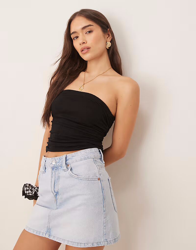 

Топ без бретелек ASOS DESIGN черного цвета с мятой текстурой, коорд