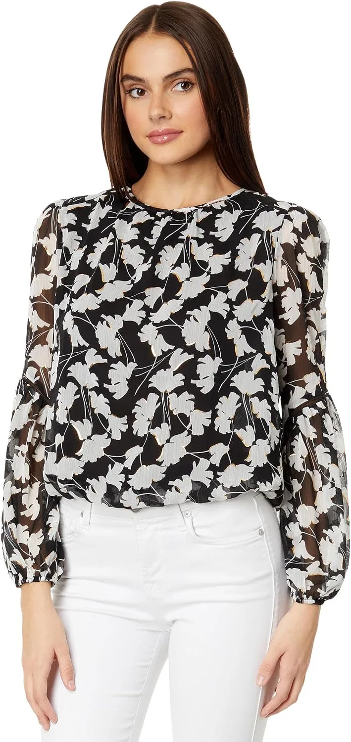 Блуза с цветочным принтом, Peasant Top, Tommy Hilfiger, алый, черный — фото 4