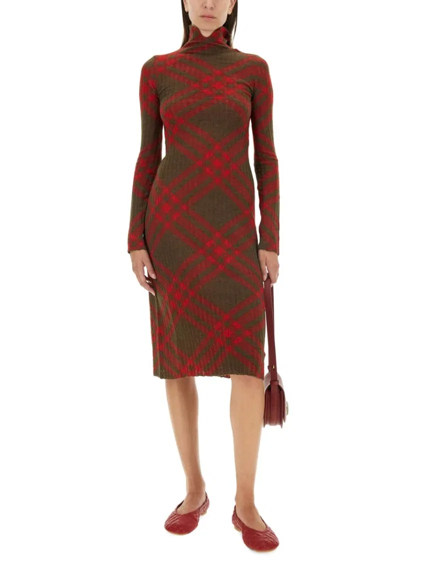 Платье-миди в клетку из шерстяной смеси Burberry, красный — фото 2