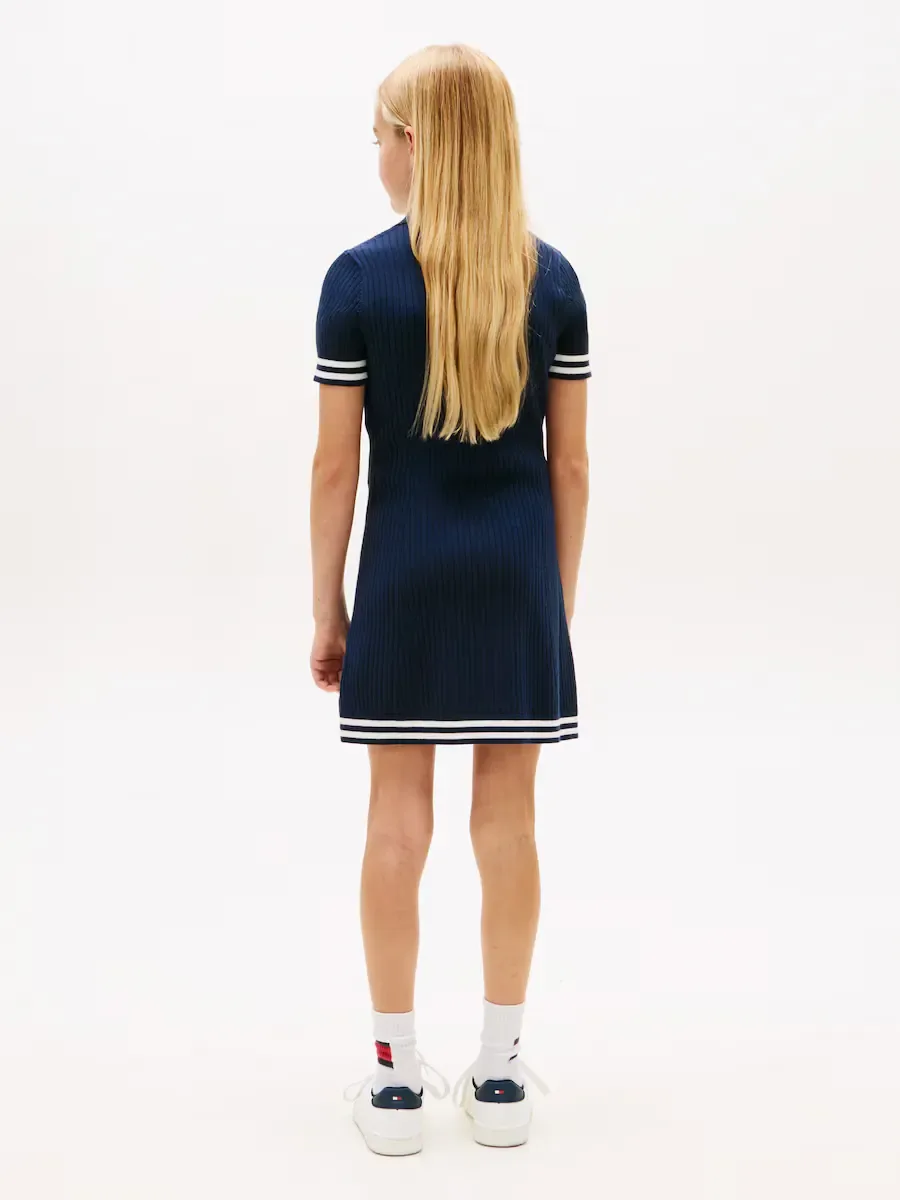 Платье-поло для девочки из трикотажа в рубчик Tommy Hilfiger, синий — фото 2