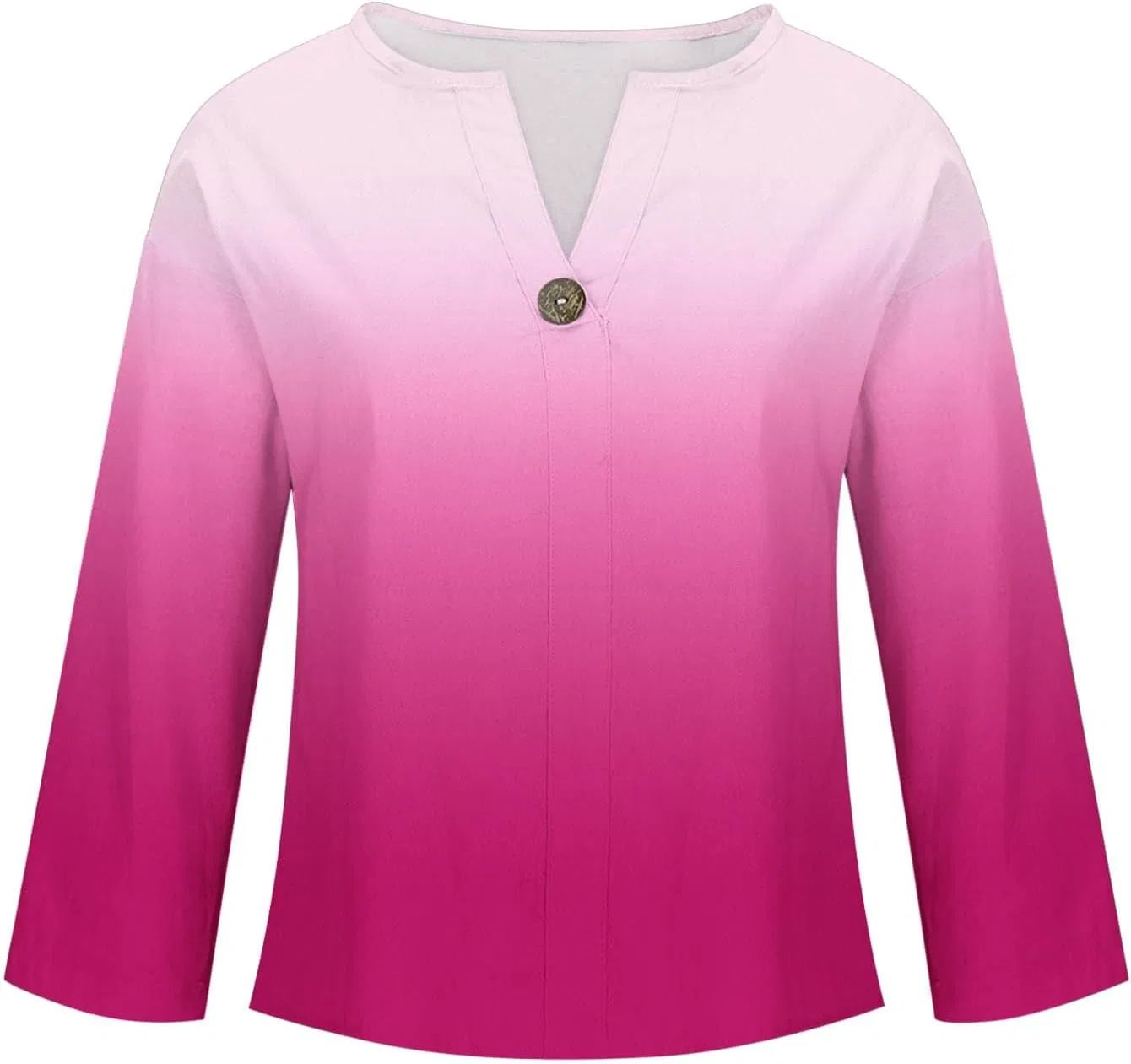 Блуза с V-образным вырезом, длинным рукавом, свободный крой, Hot Pink — фото 4