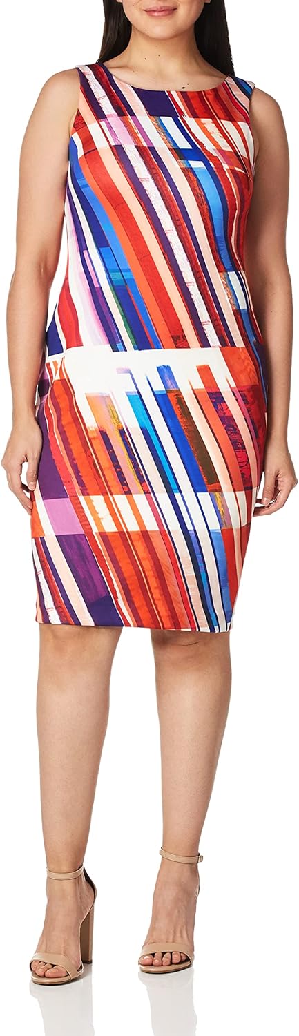 

Женское платье-футляр Calvin Klein с круглым вырезом и принтом без рукавов, Red