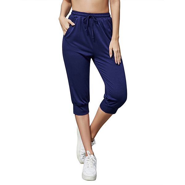 

Женские летние капри для отдыха с карманами и поясом на шнурке Clearflower, Navy Blue