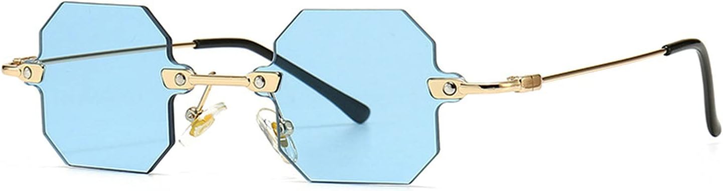 

Модные солнцезащитные очки Polygon Rimless Square Sunglasses для женщин в винтажном стиле с металлическими линзами и прозрачными линзами цвета океана, а также мужские солнцезащитные очки UV400 синего и розового цвета COTIA, Blue