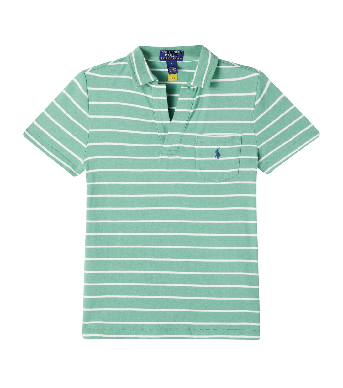 

Полосатая хлопковая и льняная поло Polo Ralph Lauren Kids, Haven Green/Deckwash White