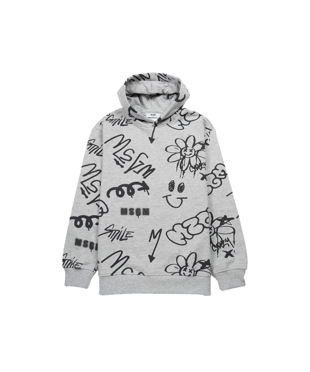 Свитшот с капюшоном MSGM с мультиграффити, светло-серый
