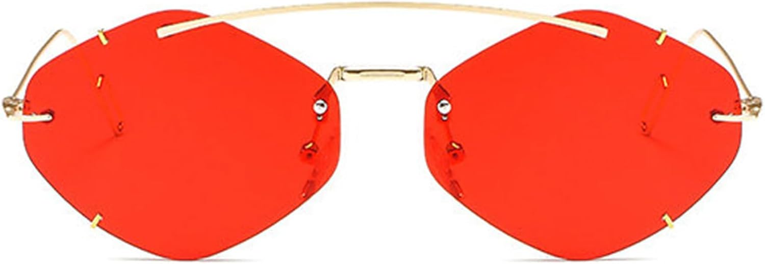 

Солнцезащитные очки Willochra Fashion с двойной перемычкой, без оправы, металлические, для женщин, маленькие, многоугольные, квадратные, для мужчин, шестиугольные, F28, Red