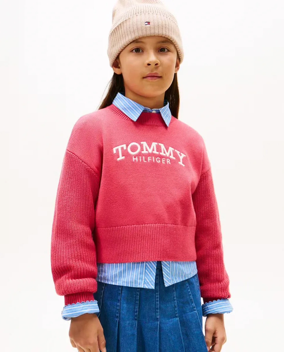 Детский джемпер с вышитым логотипом Tommy Hilfiger, розовый