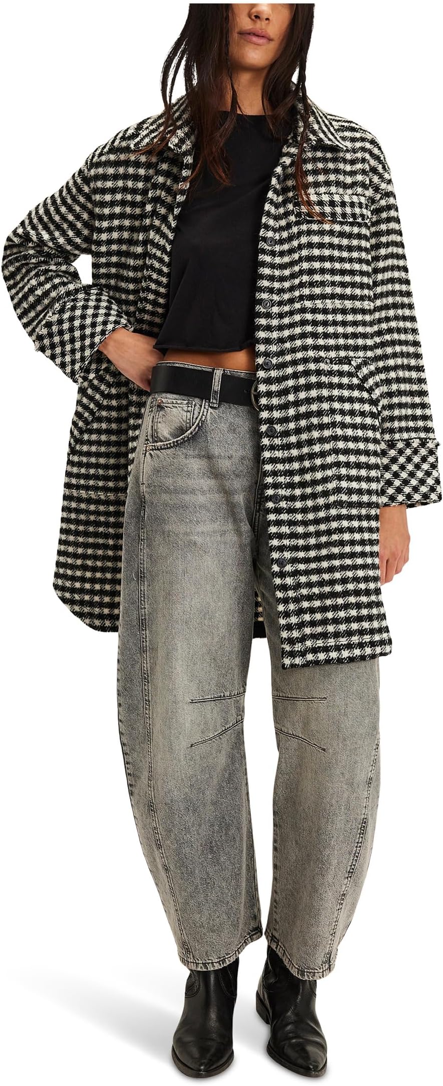 

Женская футболка We The Free Get Around в ломаную клетку Free People, Black/White