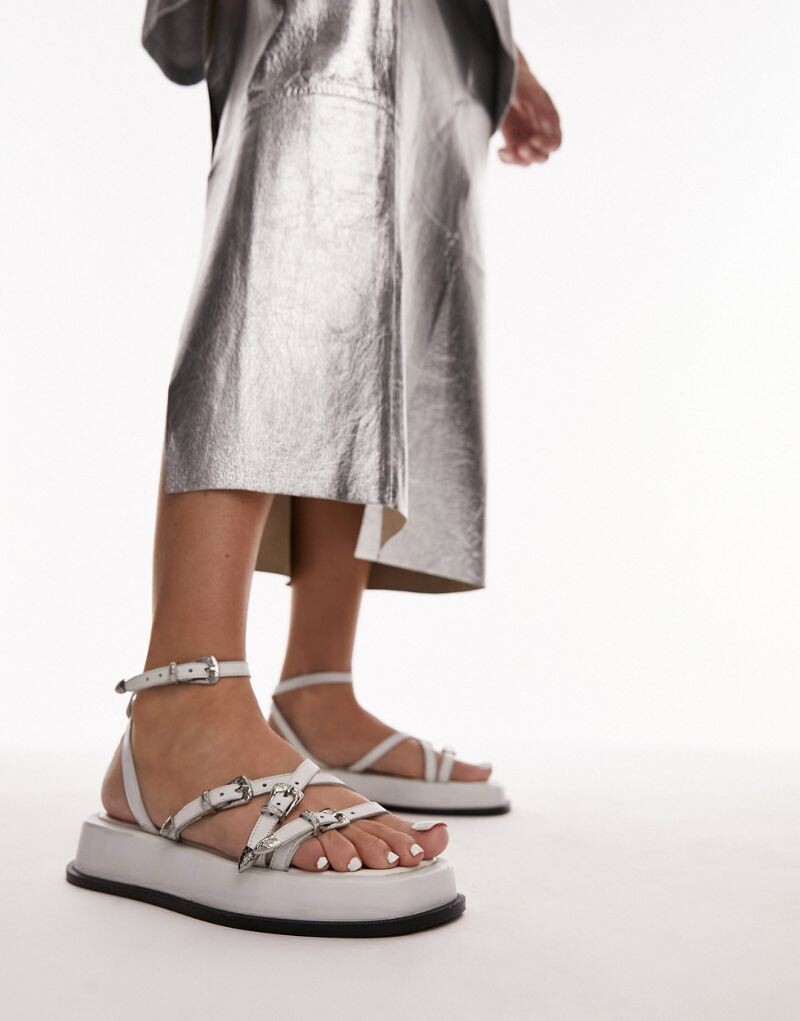 

Topshop - Kayla - Белые кожаные сандалии с тонкими ремешками и пряжками