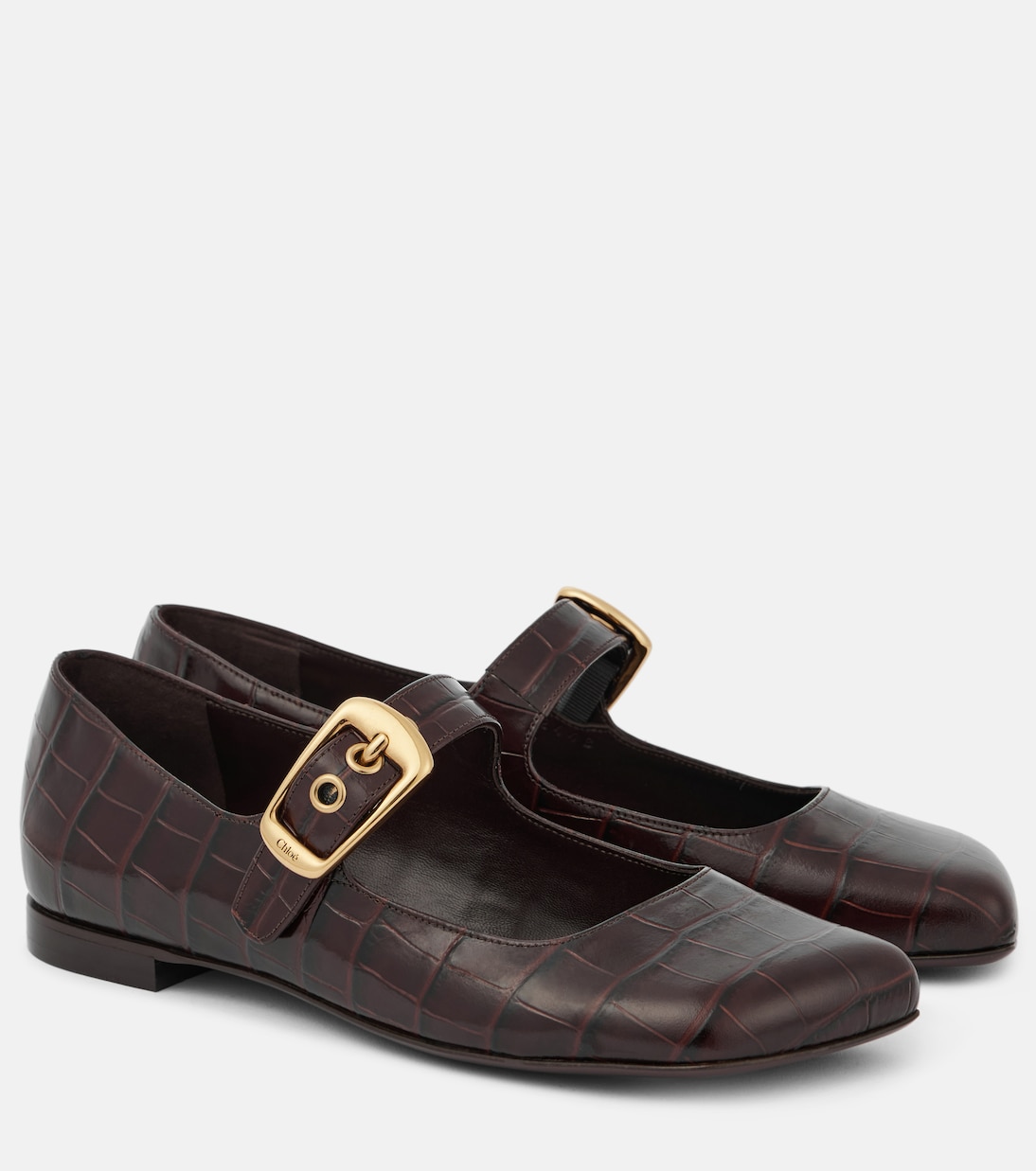 Туфли Мэри Джейн из кожи с эффектом крокодила Polly Chloé, Sharp Brown