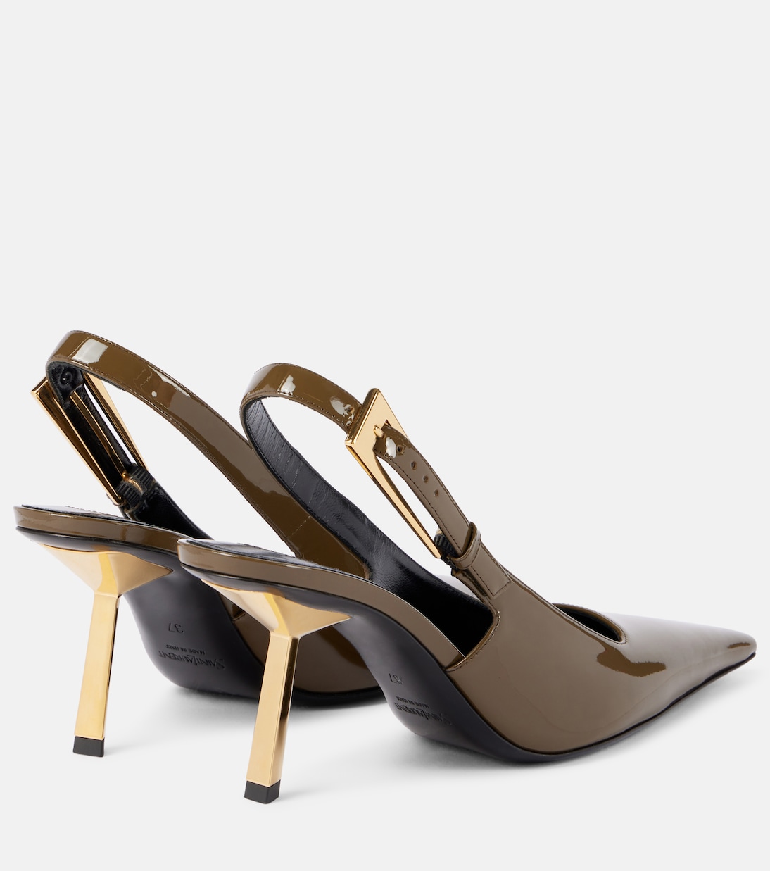 Туфли-лодочки Lee 75 на ремешке из лаковой кожи Saint Laurent, Kaki — фото 2