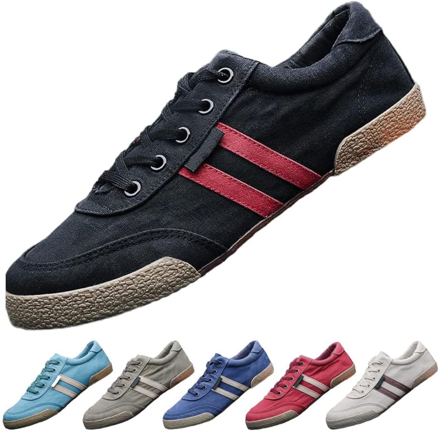 

Мужские холщовые кроссовки, универсальные, повседневные, дышащие, модные, удобные, низкие, плоские, для прогулок, простые, мягкие, винтажные, на шнуровке, повседневные туфли Boxpopla, черный