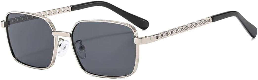 

Роскошные женские солнцезащитные очки в маленькой квадратной оправе с металлической цепочкой на дужках, мужские очки для вождения и путешествий, защита от УФ-излучения UV400 TVTBBVV, Silver Gray