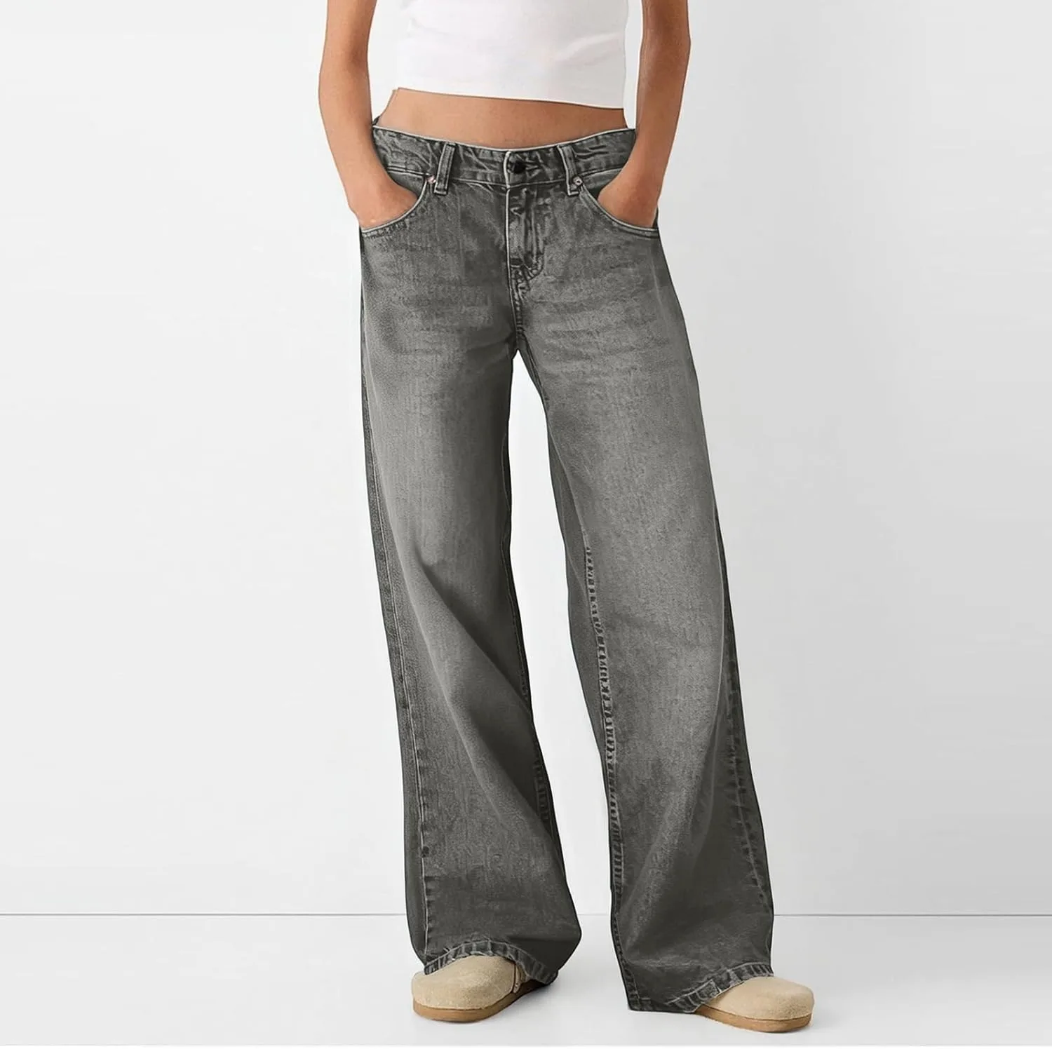 Широкие джинсы женские Casual Stretchy High Waisted с карманами — фото 2