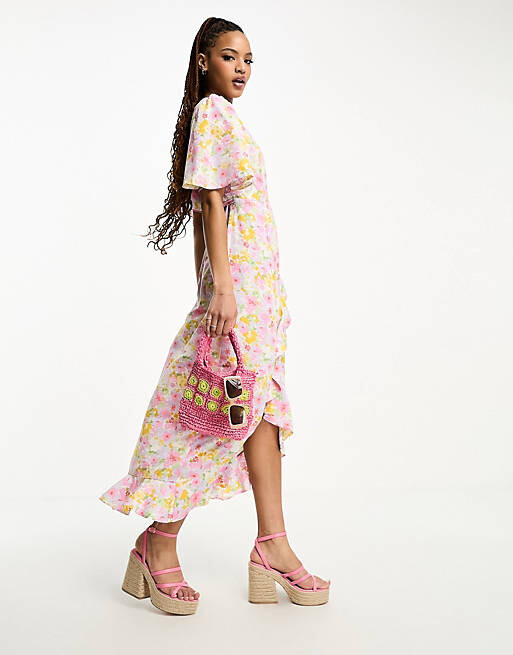 

Розовое чайное платье макси с запахом спереди Vero Moda, Розовый, Розовое чайное платье макси с запахом спереди Vero Moda