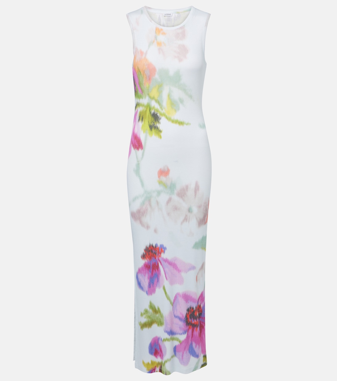 

Цветочное платье миди из шелка и хлопка Loewe, Light Blue/Multicolor