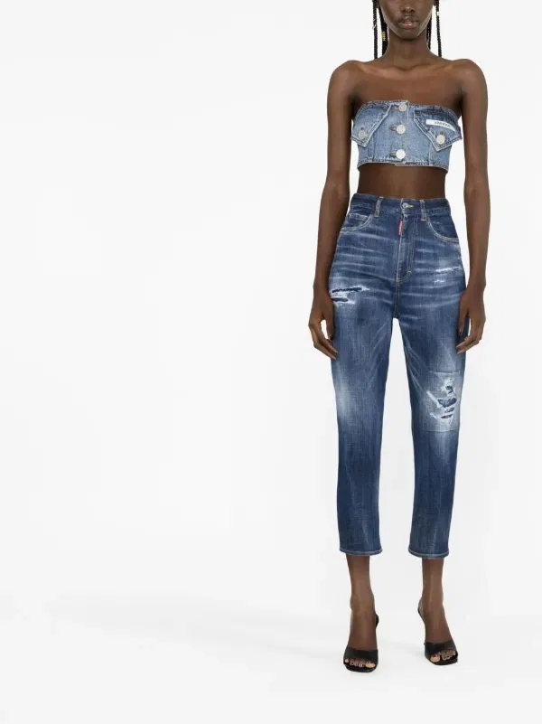 Потертые укороченные джинсы Dsquared2, синий — фото 2