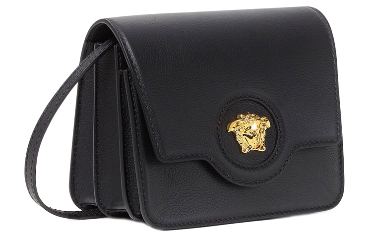 Кожаная наплечная сумка из коровьей кожи, поясная сумка женская черная VERSACE — фото 3