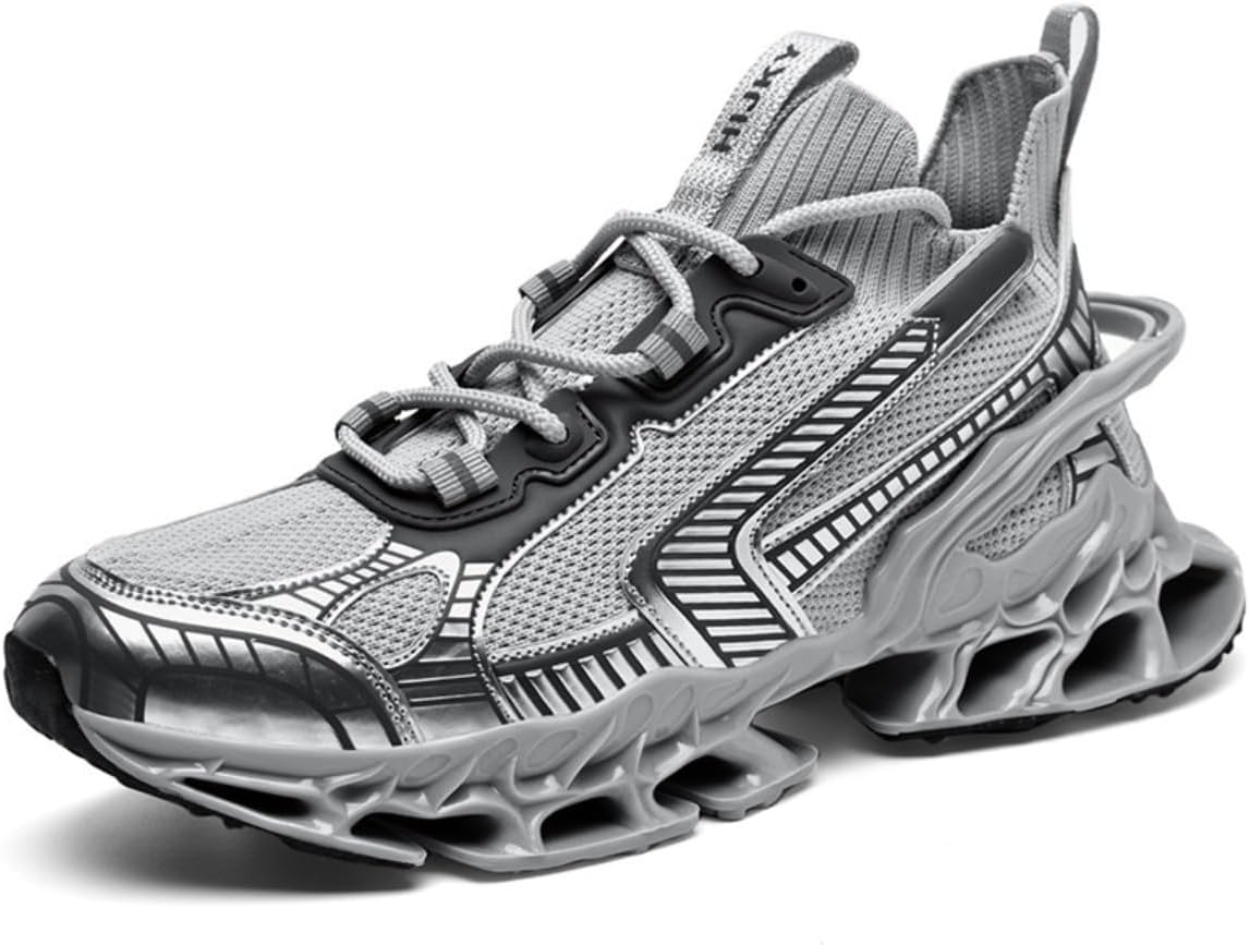 

Кроссовки с дышащей подошвой Blade для мужчин, амортизирующие, с полосками, для бега, тренировок, хайкинга и повседневной носки, комфорт и стиль на весь сезон Zixcplaz, серебро