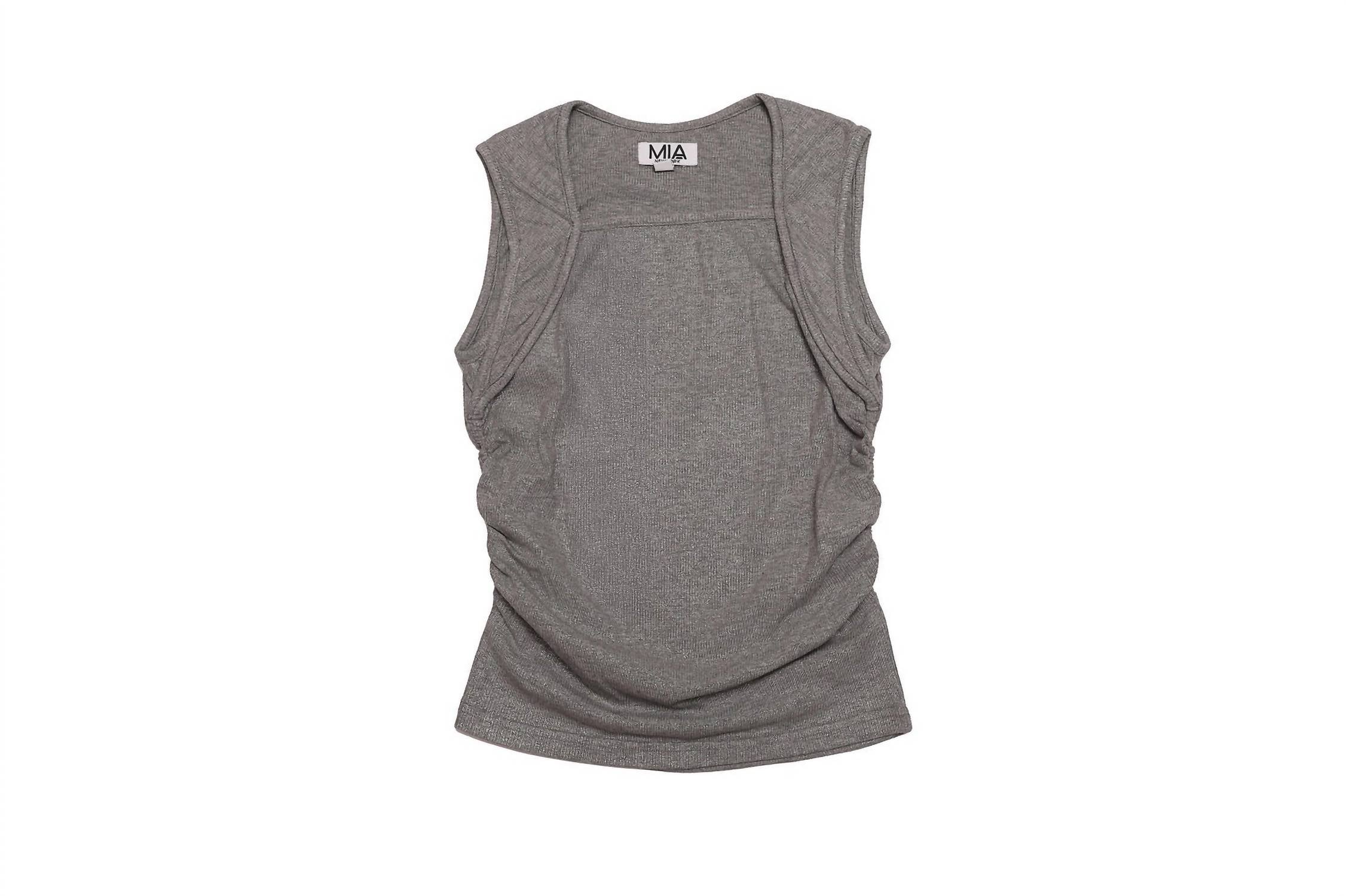 

Топ с квадратным вырезом и отделкой в ​​рубчик для девочек, цвет: серый меланж Mia, Heather Grey