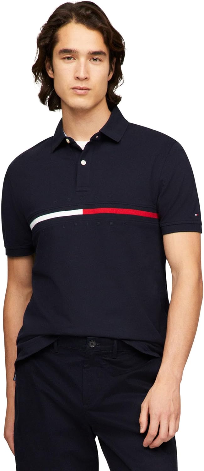 

Мужская рубашка поло Tommy Hilfiger с коротким рукавом и принтом флага из хлопка пике, индивидуальный крой, Navy Blazer, Синий, Мужская рубашка поло Tommy Hilfiger с коротким рукавом и принтом флага из хлопка пике, индивидуальный крой, Navy Blazer