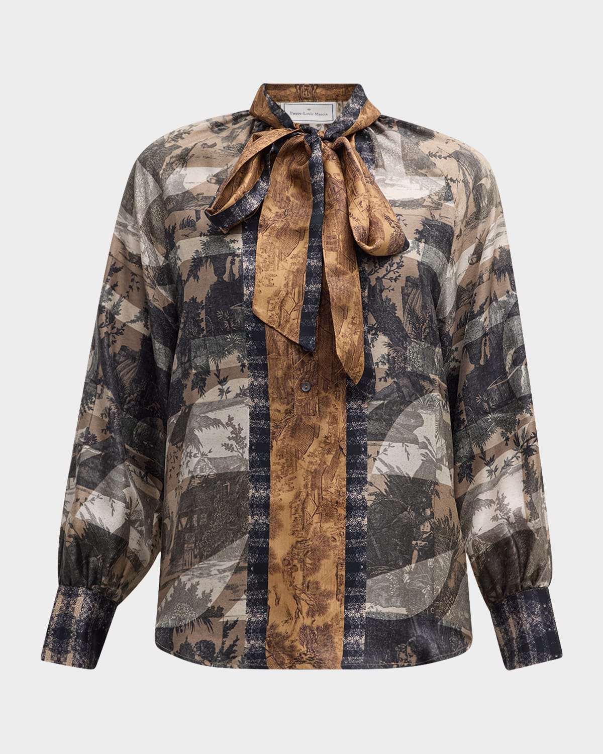 

Шелковая блузка с принтом «туаль» Pierre-Louis Mascia, White Black Multi 513568/101