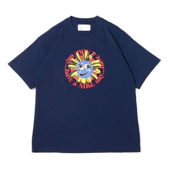 

Футболка Nike Cartoon Flowers Logo Pattern Printing Round Neck Short Sleeve Blue, мультиколор
