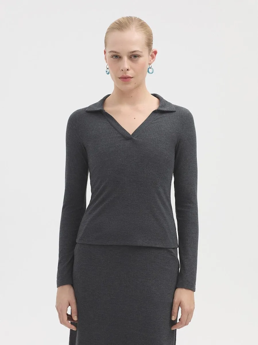 

Женская футболка-поло с длинными рукавами Nice Things, серый