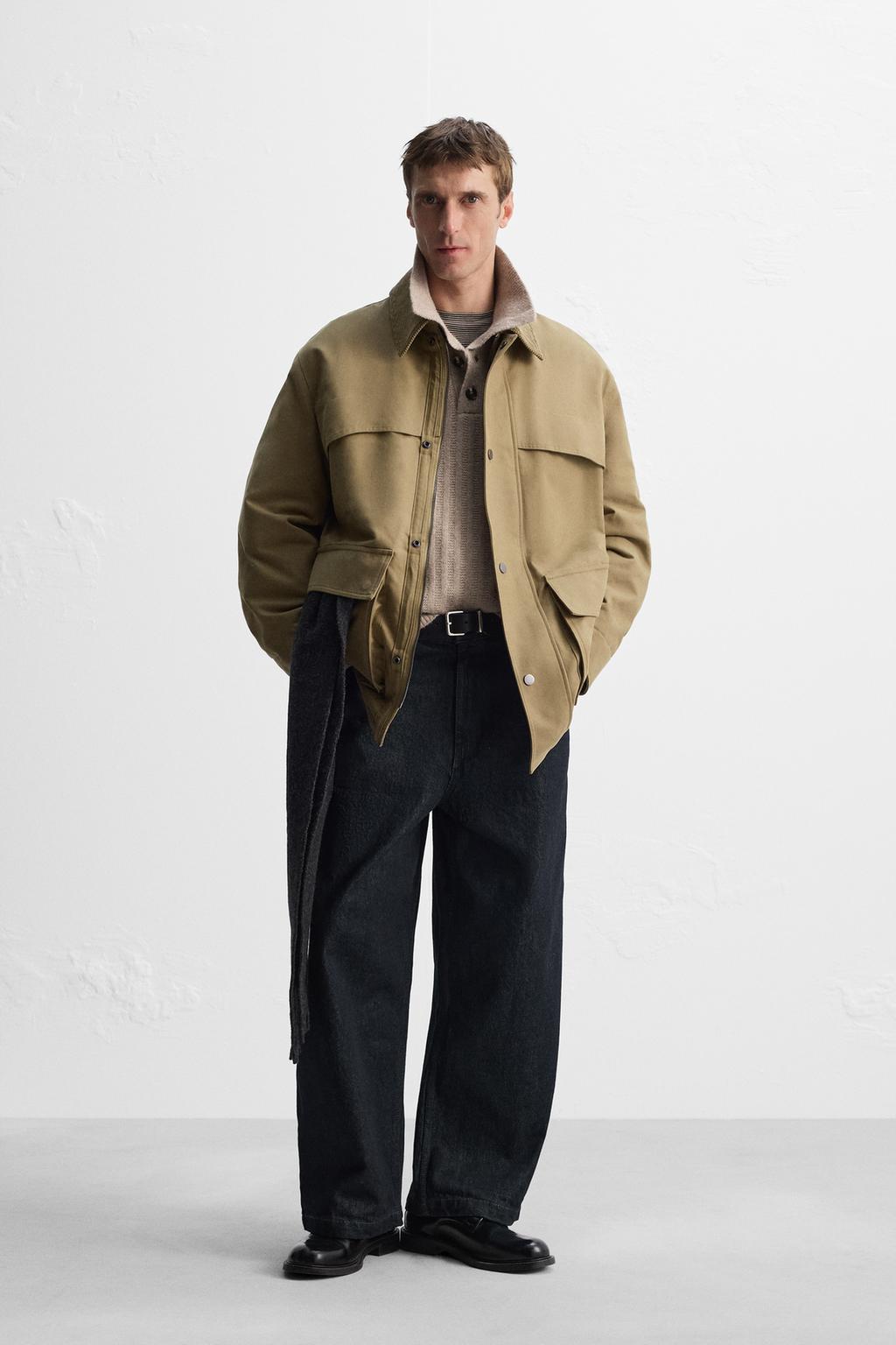 

Парка из фугу с карманами ZARA, оливково-зеленый