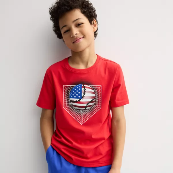 

Футболка с принтом для мальчиков 8-20 лет, обычная и свободная Tek Gear, цвет baseball flag red