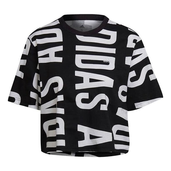 

Футболка (WMNS) Adidas Essentials Oversized Allover Print Cropped T-Shirt 'Black White', черный