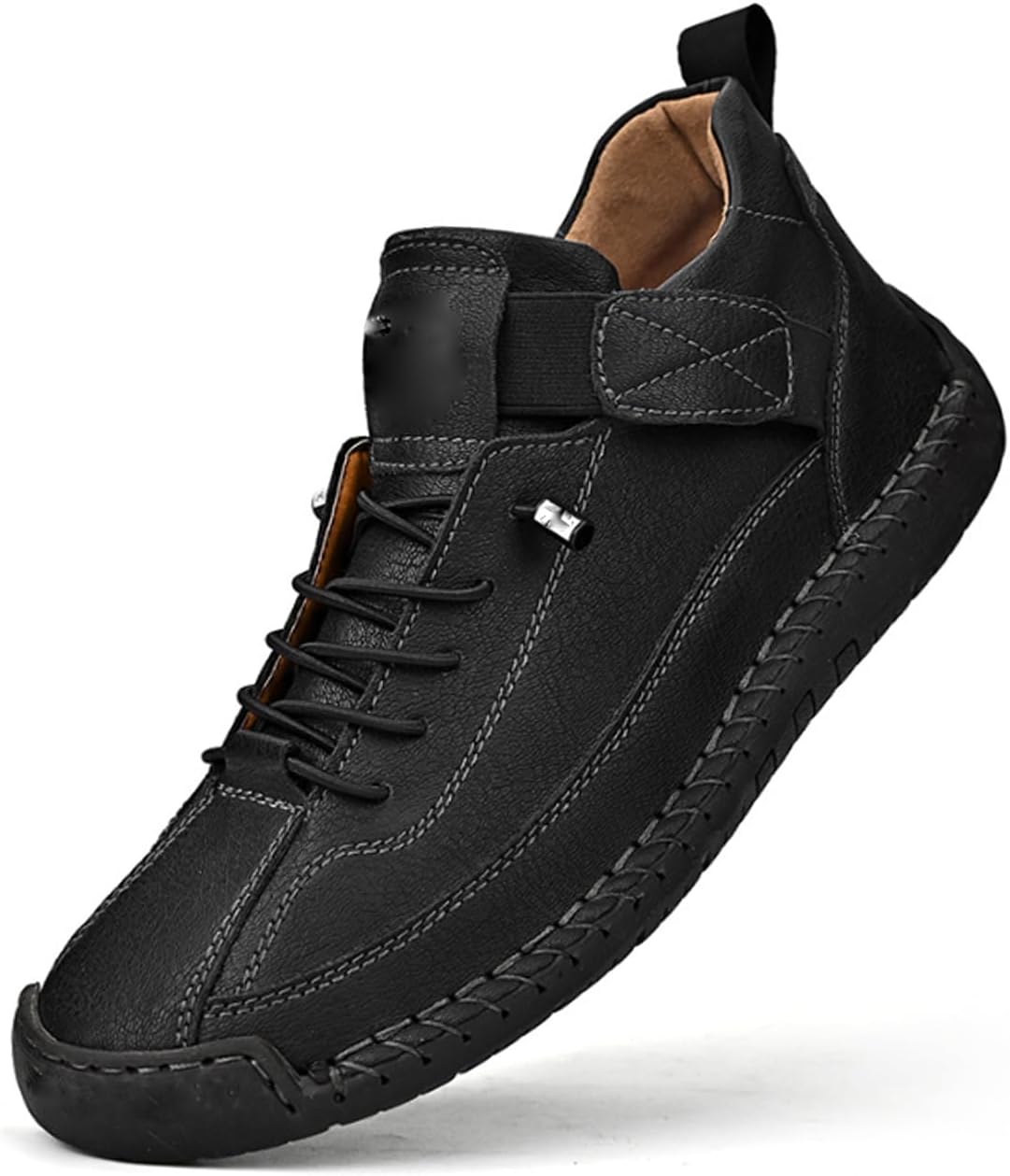 

Удобные ортопедические кроссовки, ручной работы из кожи, комфортная обувь, регулируемые противоскользящие ботинки на мягкой подошве Generic, черный