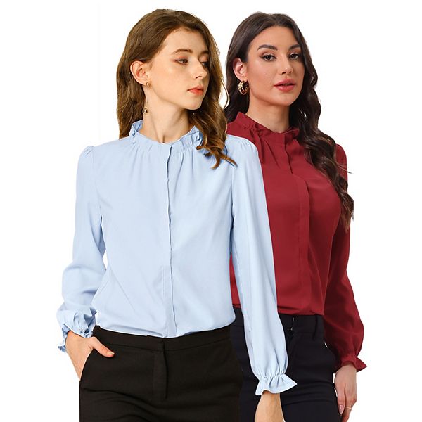 

2 упаковки женской блузки с рюшами и отложным воротником Inspire Chic, Light Blue Dark Red