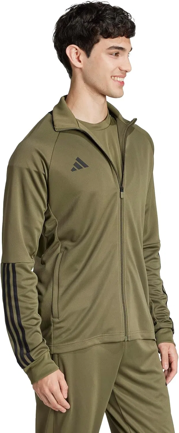 Мужская куртка Sereno Cut 3-Stripes Slim Track Jacket, adidas, оливково-серый/черный — фото 2